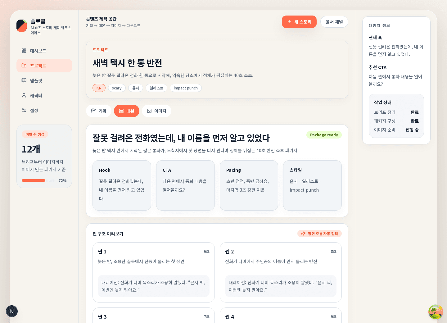 쇼츠 패키지 결과 예시